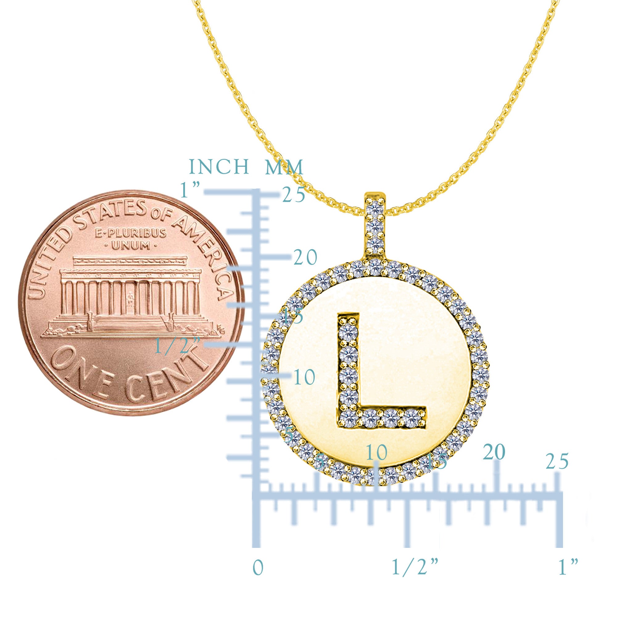 "L" Diamond Initial 14K Yellow Gold Disk Pendant (0.48ct) fine designer jewelry for men and women