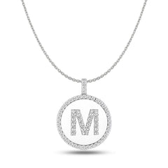 "M" Diamond Initial 14K White Gold Disk Pendant (0.65ct) fine designer jewelry for men and women