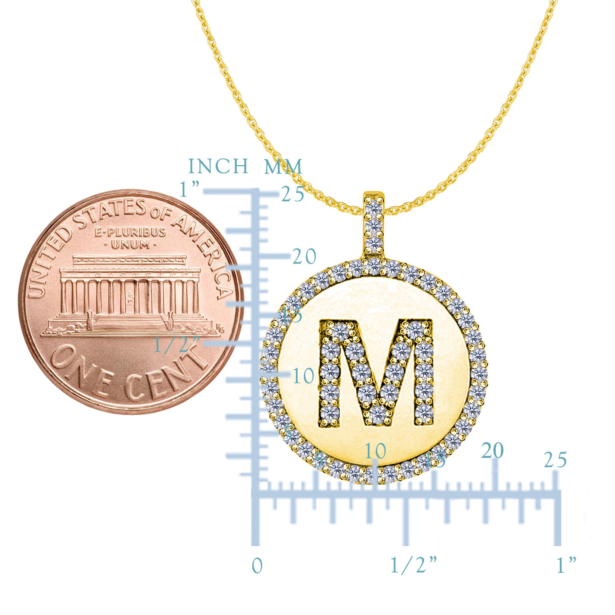 "M" Diamond Initial 14K Yellow Gold Disk Pendant (0.65ct) fine designer jewelry for men and women
