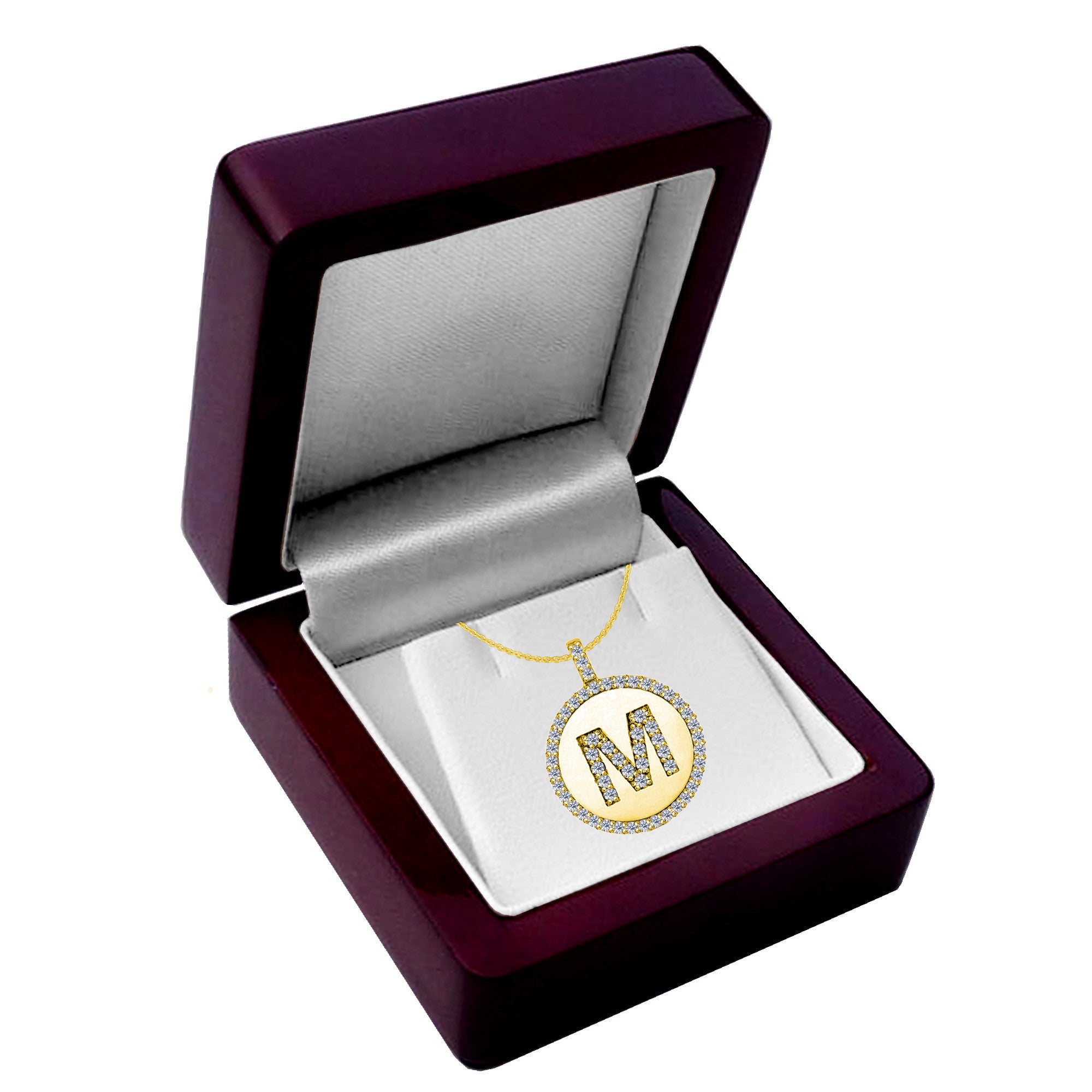 "M" Diamond Initial 14K Yellow Gold Disk Pendant (0.65ct) fine designer jewelry for men and women