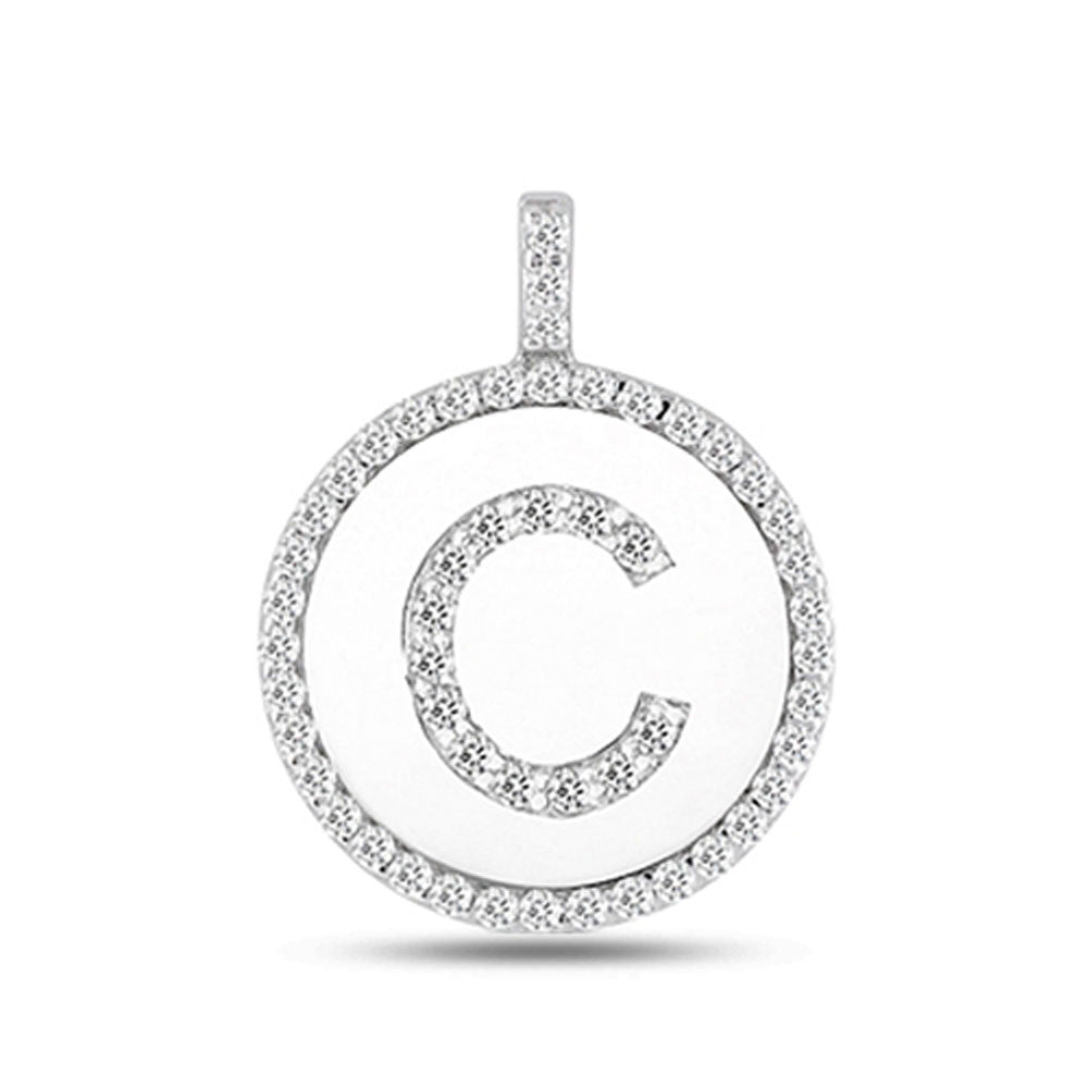 "C" Diamond Initial 14K White Gold Disk Pendant (0.55ct) fine designer jewelry for men and women