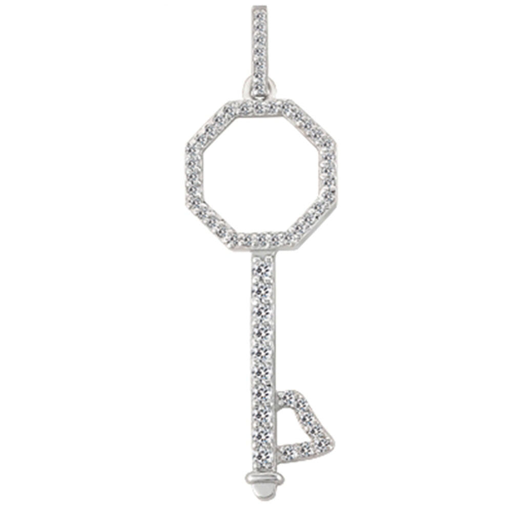 14K White Gold Diamond Octagon Key Pendant (0.59ctw - FG Color - SI2 Clarity) fine designer jewelry for men and women