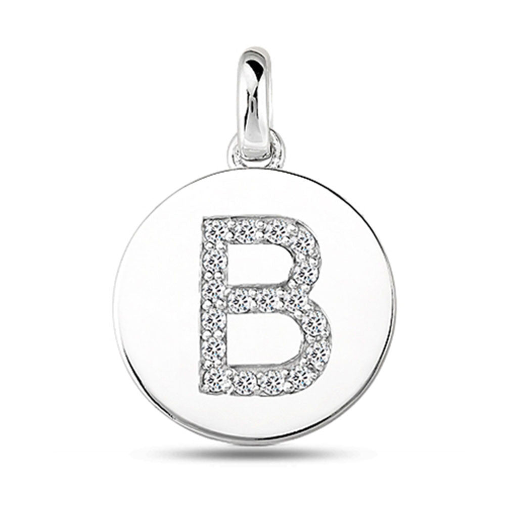 "B" Diamond Initial 14K White Gold Disk Pendant (0.18ct) fine designer jewelry for men and women