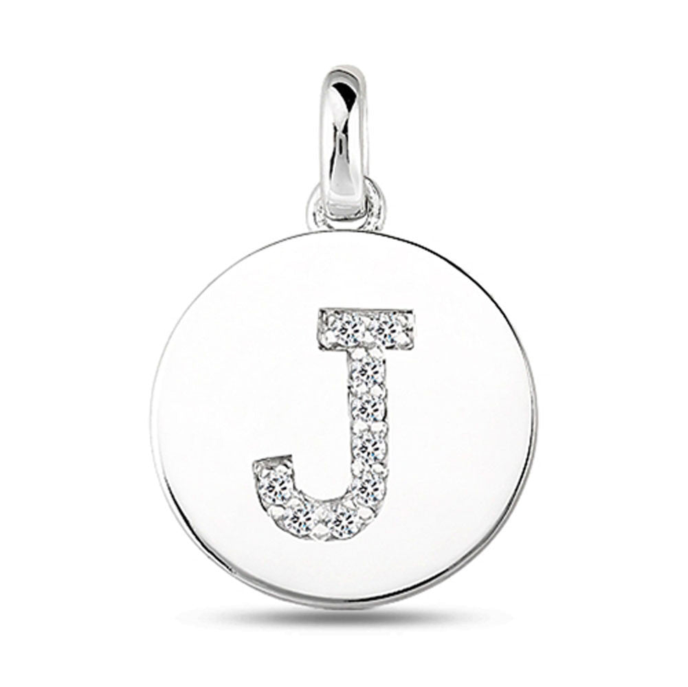 "J" Diamond Initial 14K White Gold Disk Pendant (0.09ct) fine designer jewelry for men and women