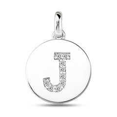 "J" Diamond Initial 14K White Gold Disk Pendant (0.09ct) fine designer jewelry for men and women