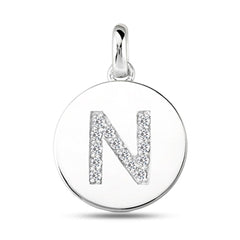 "N" Diamond Initial 14K White Gold Disk Pendant (0.14ct) fine designer jewelry for men and women