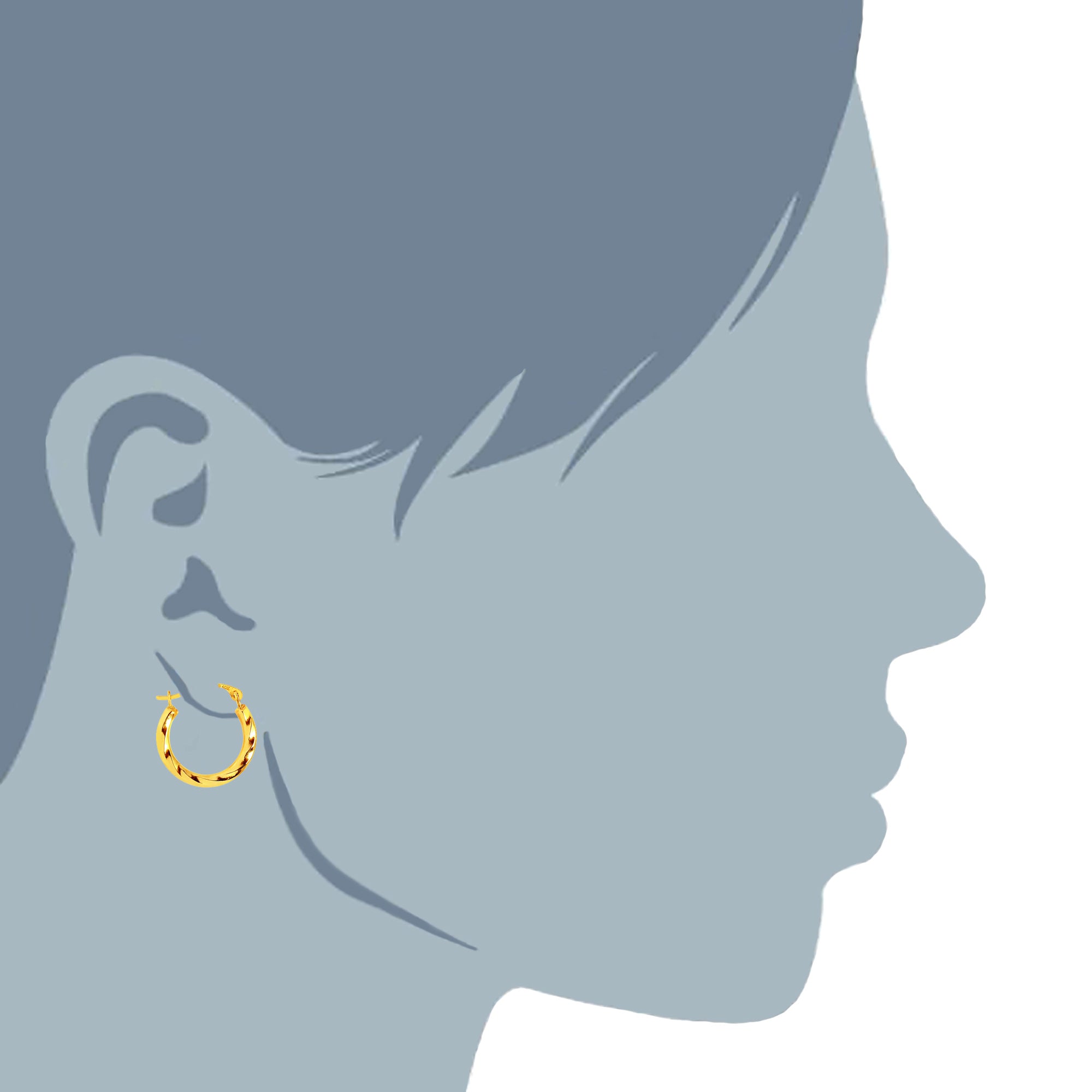10k Yellow Gold Twisted Hoop Earrings, Diameter 15mm fine designer jewelry for men and women