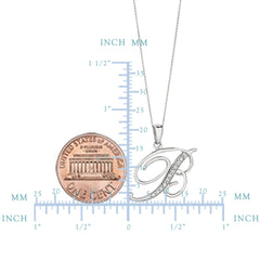 "B" Sterling Silver Rhodium Plated Script Initial Letter With Diamonds On 18 Inch Chain ( 0.05 Tcw) - JewelryAffairs