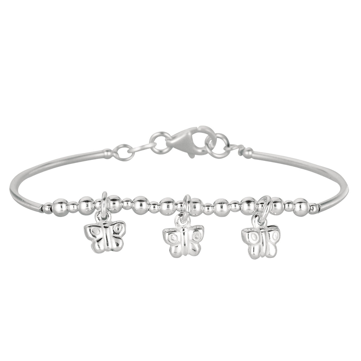 Baby Bangle Bracelet With Dangling Butterfly Charms In Sterling Silver - 5.5 Inch