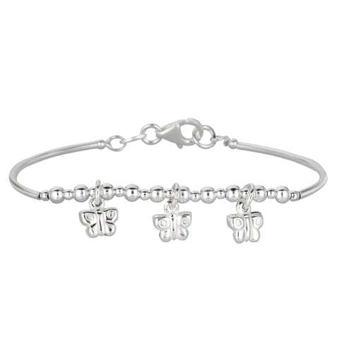Baby Bangle Bracelet With Dangling Butterfly Charms In Sterling Silver - 5.5 Inch