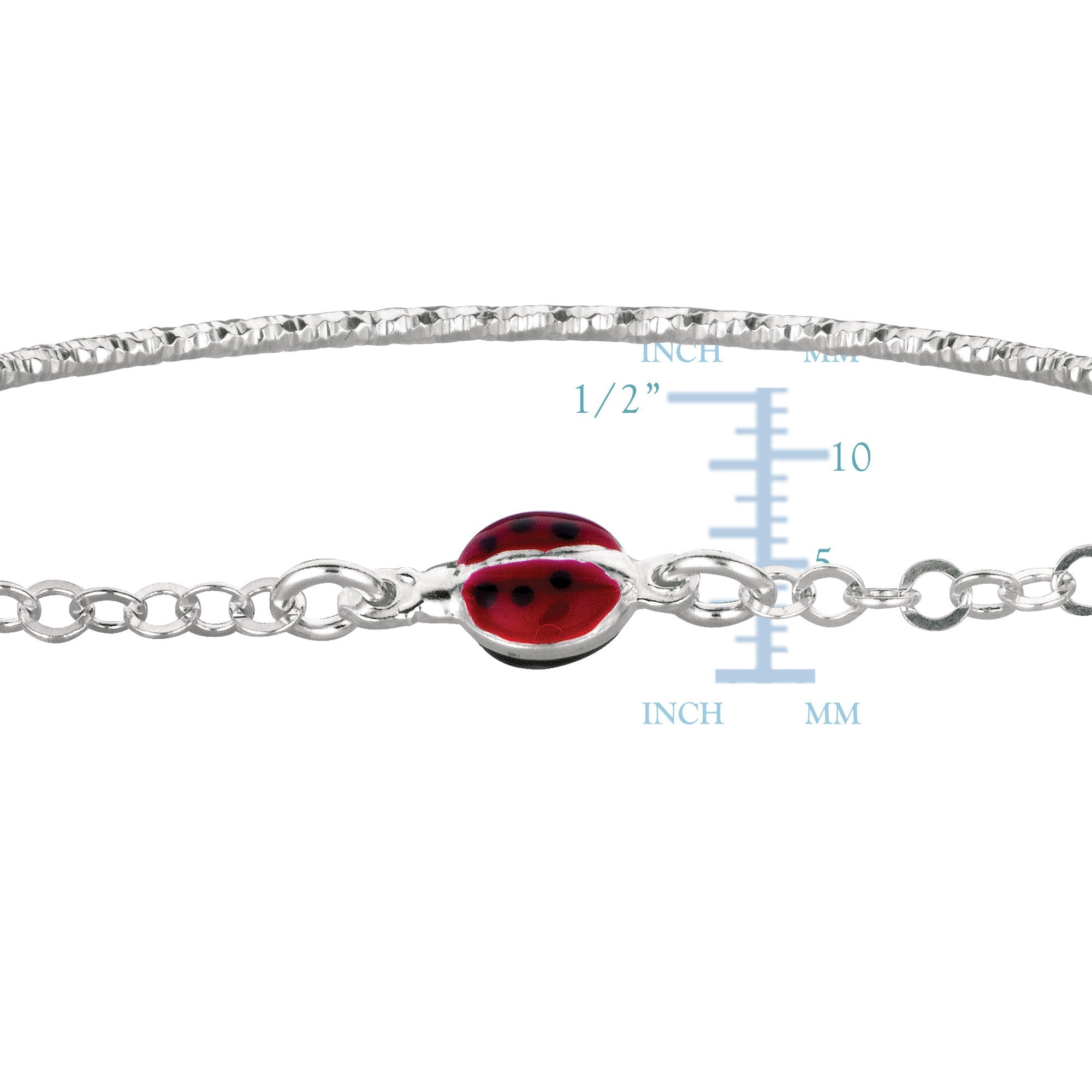 Baby Bangle With Ladybug Enameled Charms In Sterling Silver - 5.5 Inch