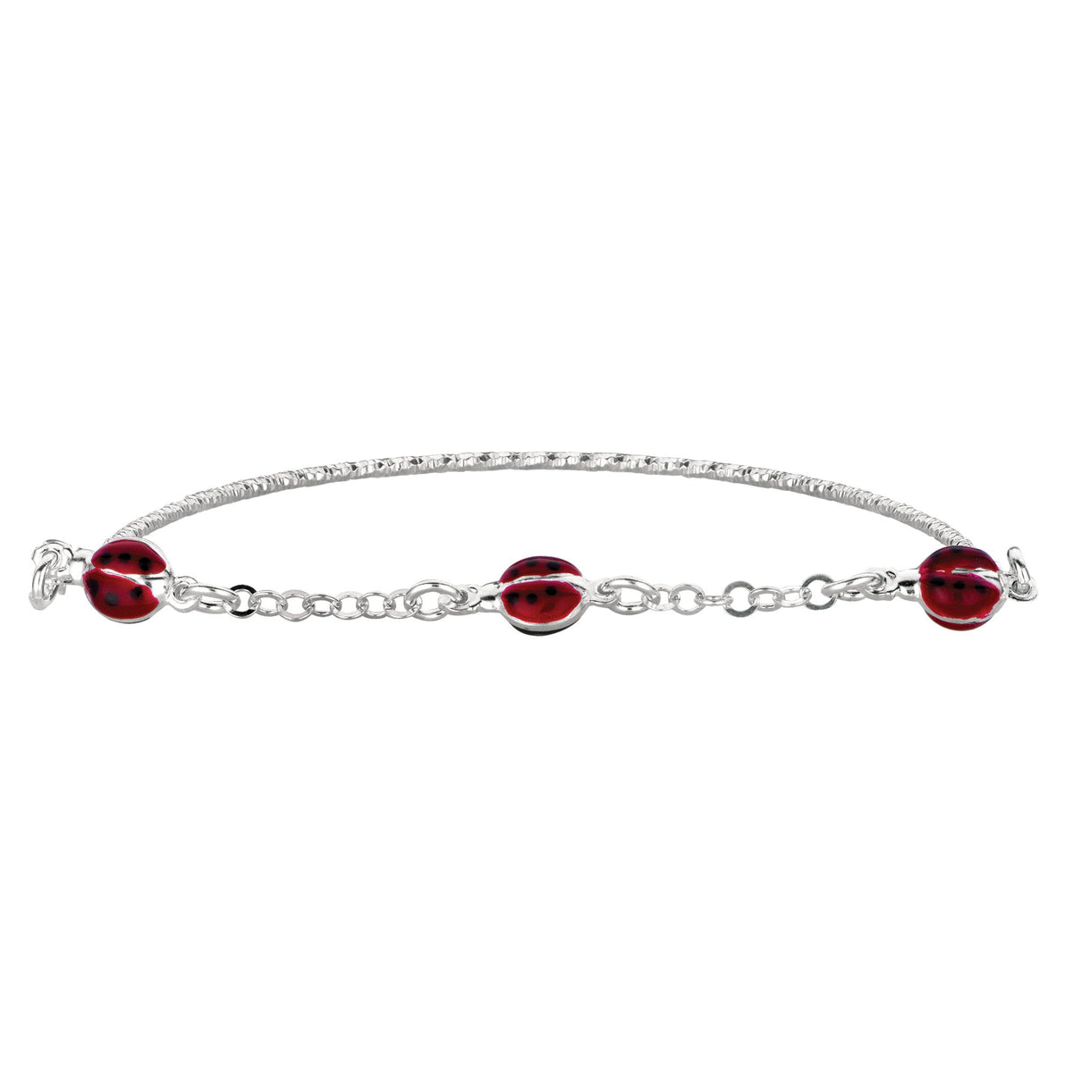Baby Bangle With Ladybug Enameled Charms In Sterling Silver - 5.5 Inch