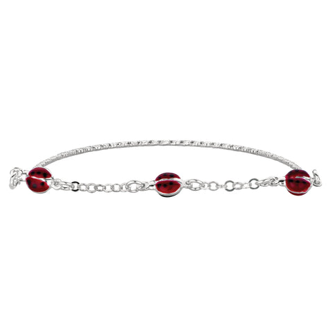 Baby Bangle With Ladybug Enameled Charms In Sterling Silver - 5.5 Inch