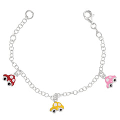 Baby Bracelet With Colorful Dangling Car Charms In Sterling Silver - 6 Inches