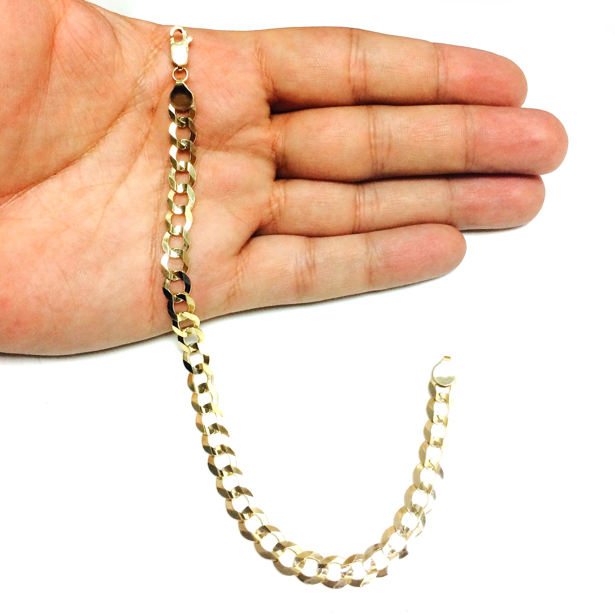 14k Yellow Solid Gold Comfort Curb Chain Bracelet, 7.0mm, 8.5" fine designer jewelry for men and women