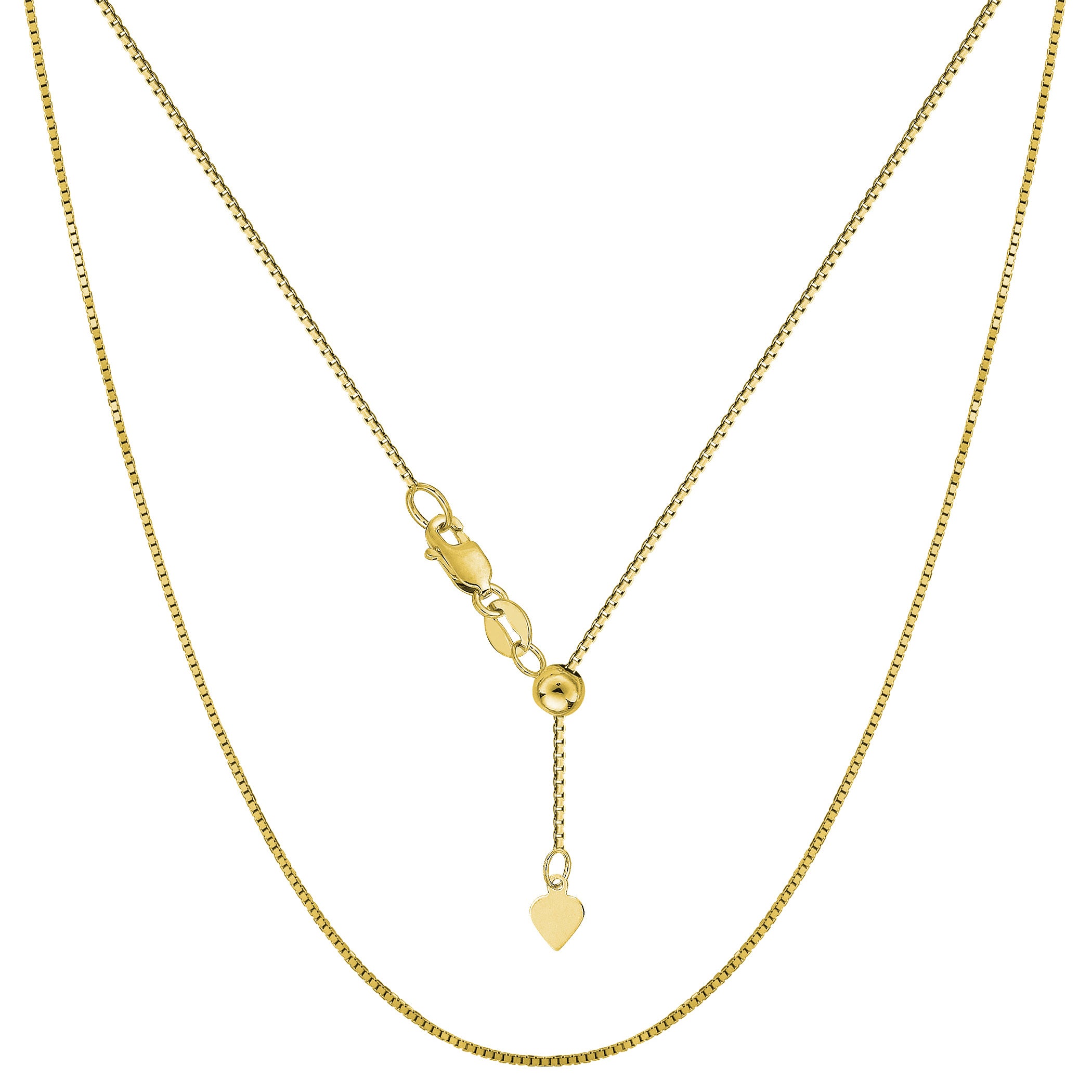 14k Yellow Gold Adjustable Box Chain Necklace, 0.7mm, 22" fine designer jewelry for men and women