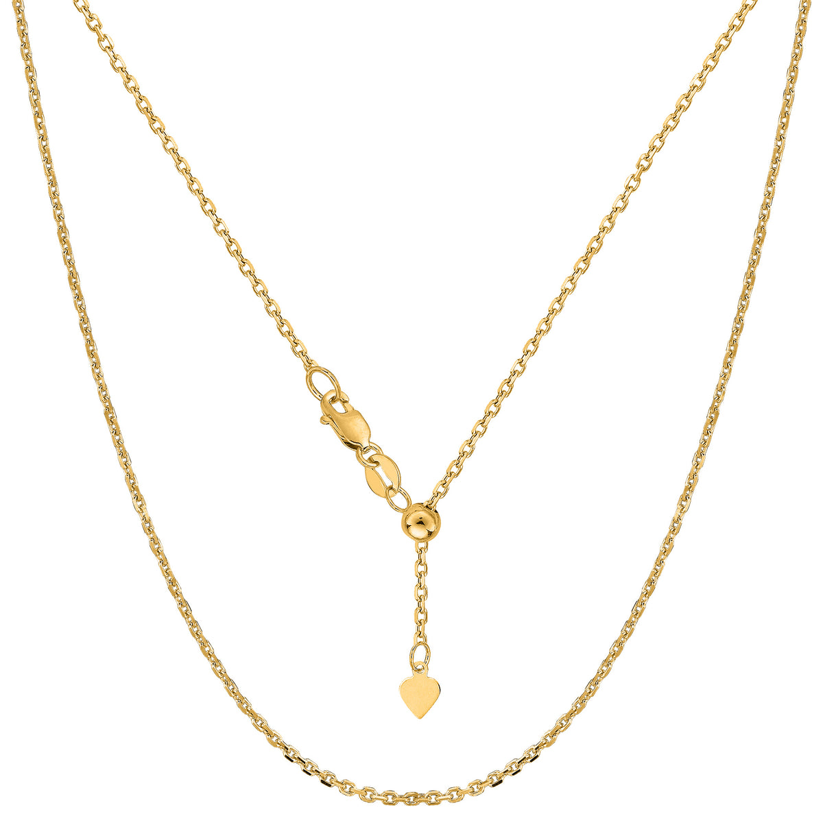 14k Yellow Gold Adjustable Cable Chain Necklace, 0.9mm, 22" fine designer jewelry for men and women