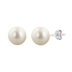 Sterling Silver Rhodium Finish 4mm White Fresh Water Pearl Stud Earring fine designer jewelry for men and women