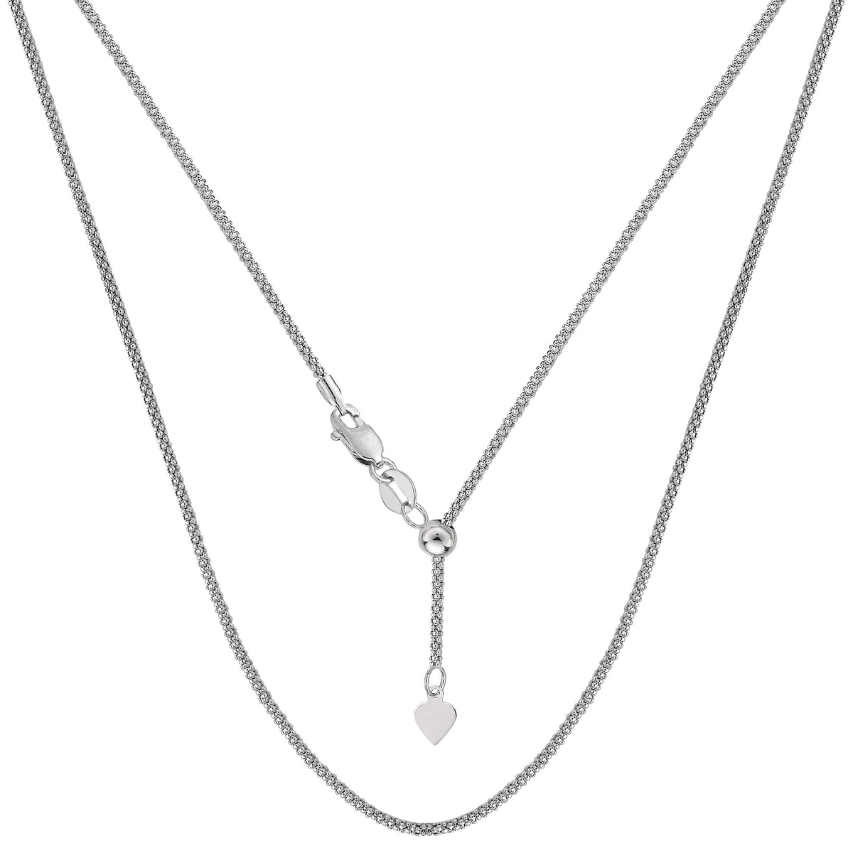 Sterling Silver Rhodium Plated 22" Sliding Adjustable Popcorn Chain Necklace, 1.5mm fine designer jewelry for men and women