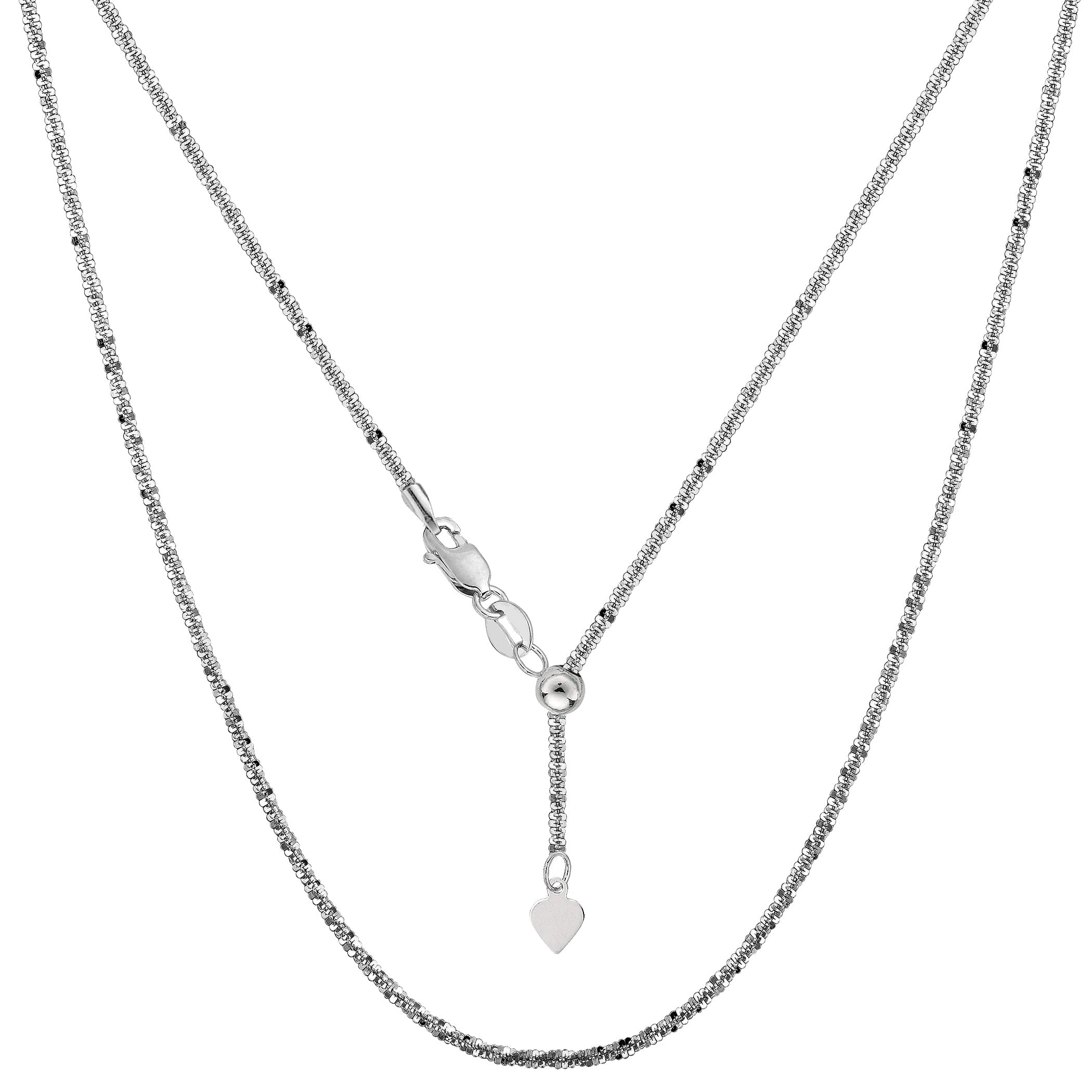Sterling Silver Rhodium Plated 22" Sliding Adjustable Sparkle Chain Necklace, 1.5mm fine designer jewelry for men and women