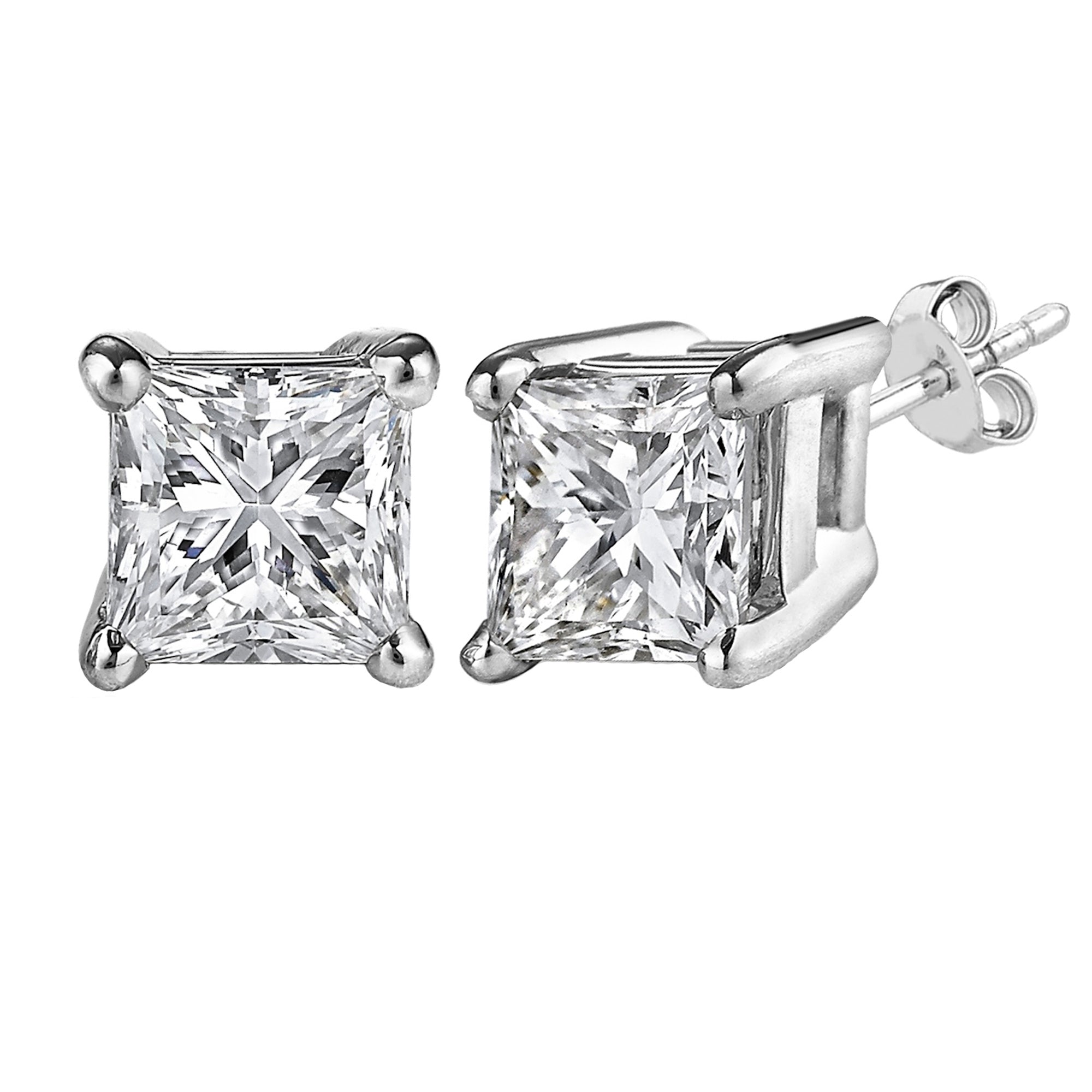 Sterling Silver Rhodium Finish Princess Cut Cubic Zirconia Stud Earring fine designer jewelry for men and women