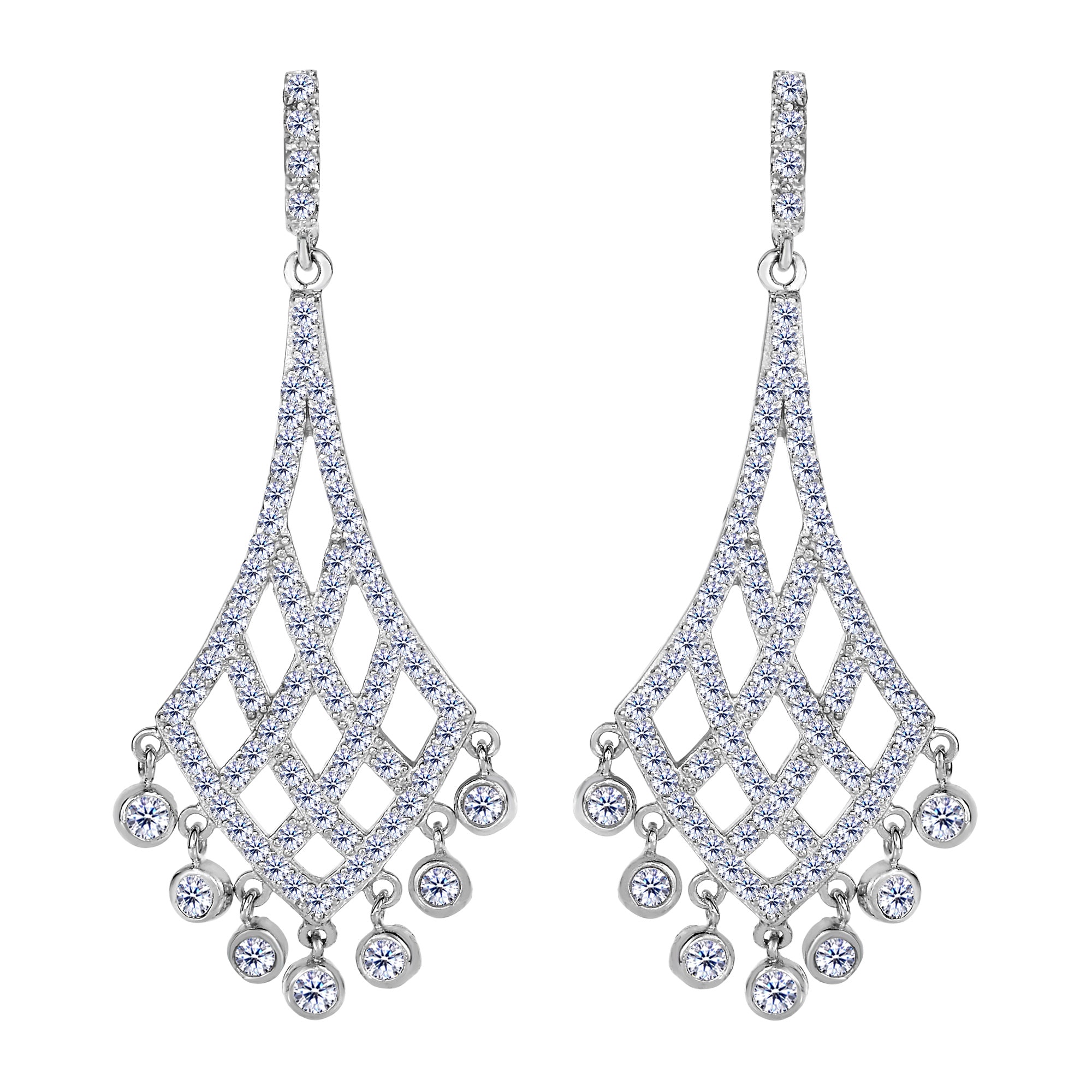 Sterling Silver And Cubic Zirconia Shaped Chandelier Drop Earrings fine designer jewelry for men and women