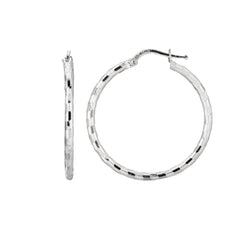 Sterling Silver With Rhodium Plated Shiny Diamond Cut Finish Round Hoop Earrings fine designer jewelry for men and women