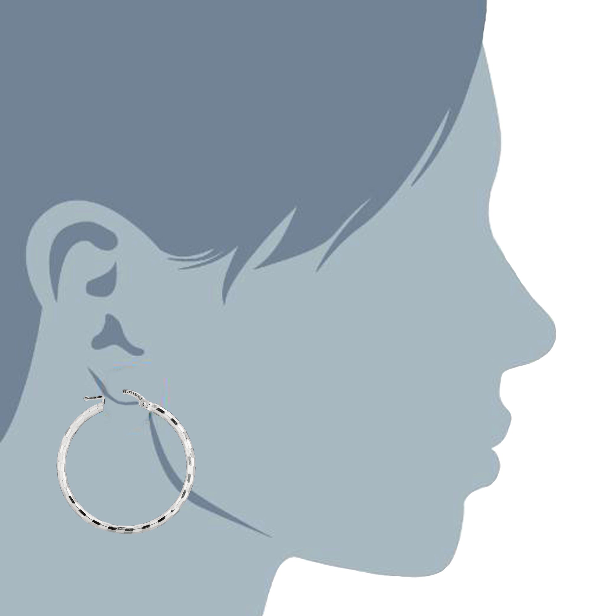 Sterling Silver With Rhodium Plated Shiny Diamond Cut Finish Round Hoop Earrings fine designer jewelry for men and women