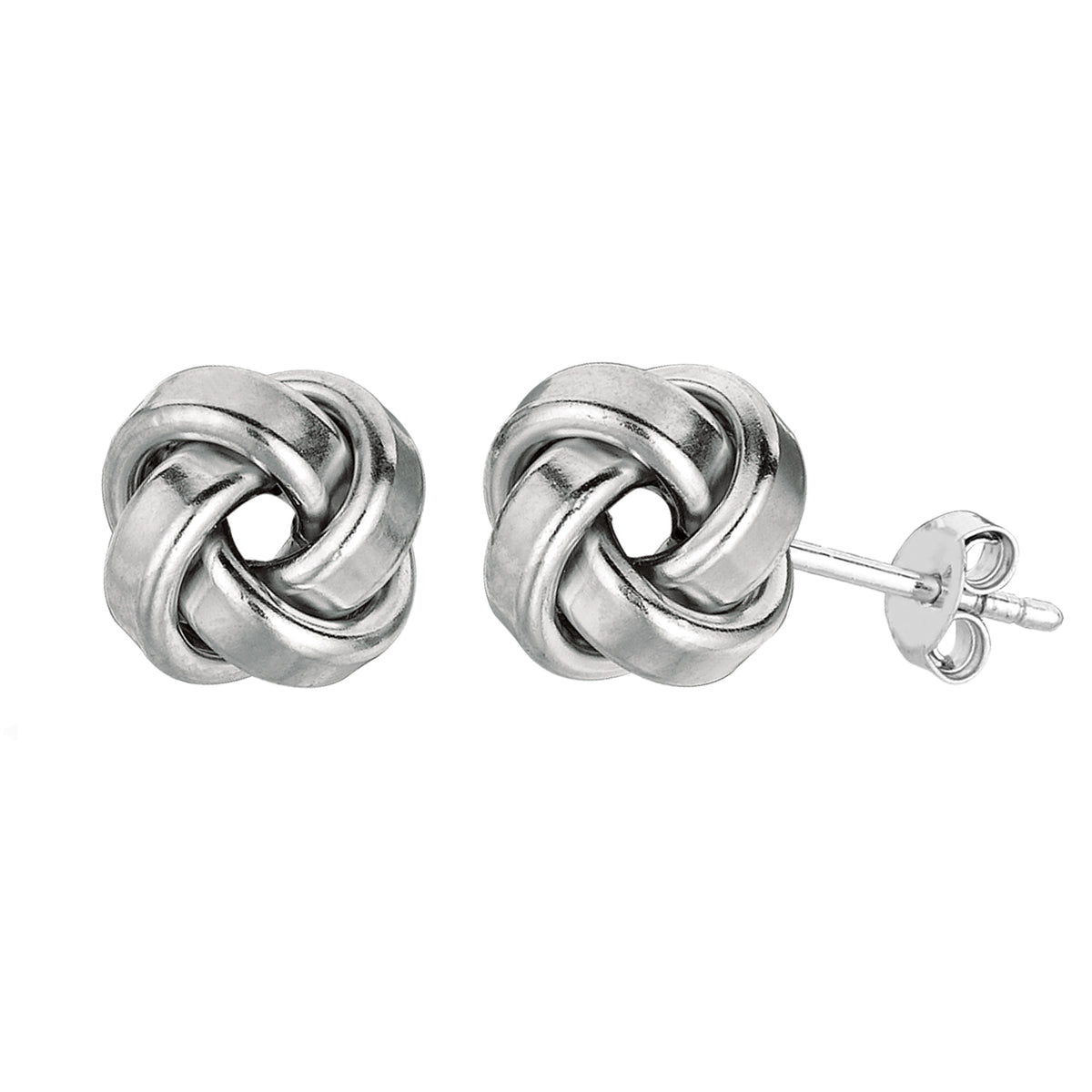 Sterling Silver Rhodium Finish 9mm Shiny Love Knot Stud Earrings fine designer jewelry for men and women