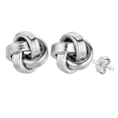 Sterling Silver Rhodium Finish 10mm Shiny Love Knot Stud Earrings fine designer jewelry for men and women