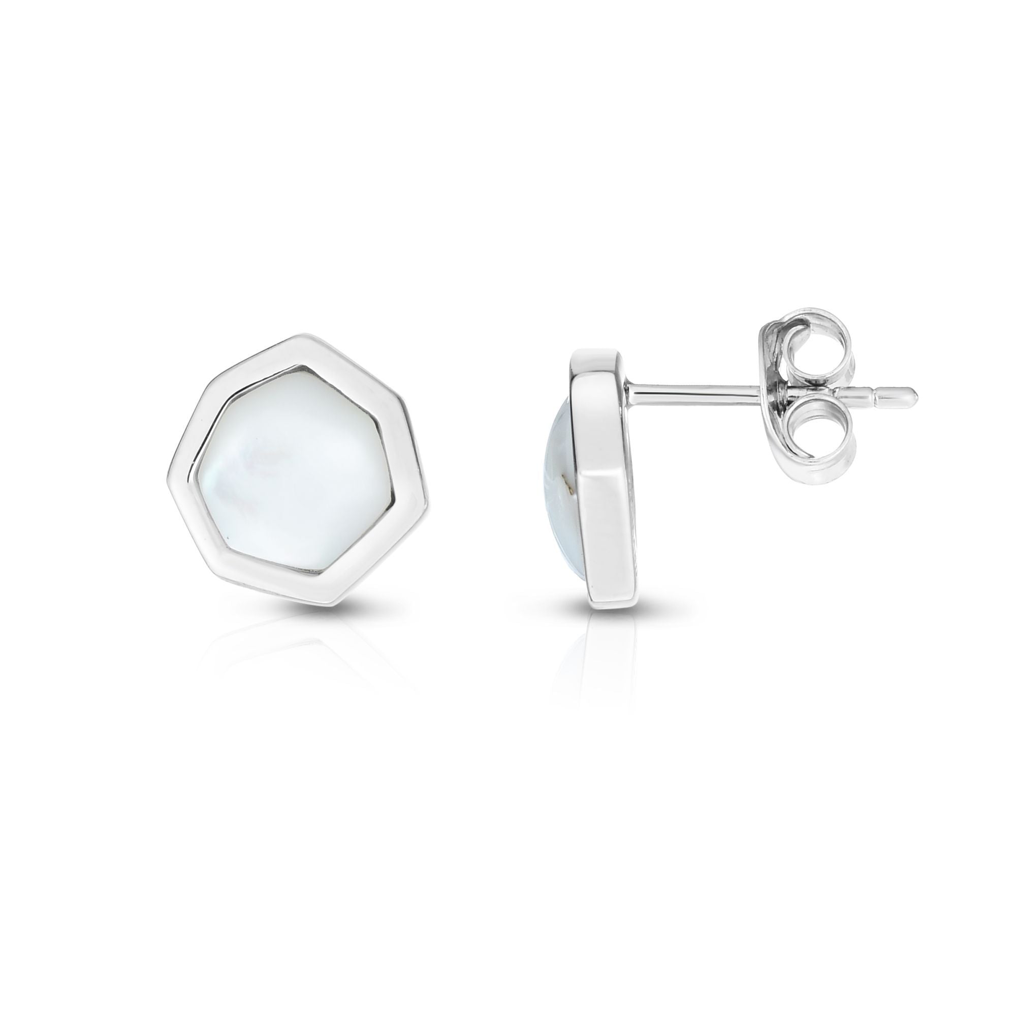 Sterling Silver Octagonal Mother Of Pearl Stud Earrings fine designer jewelry for men and women