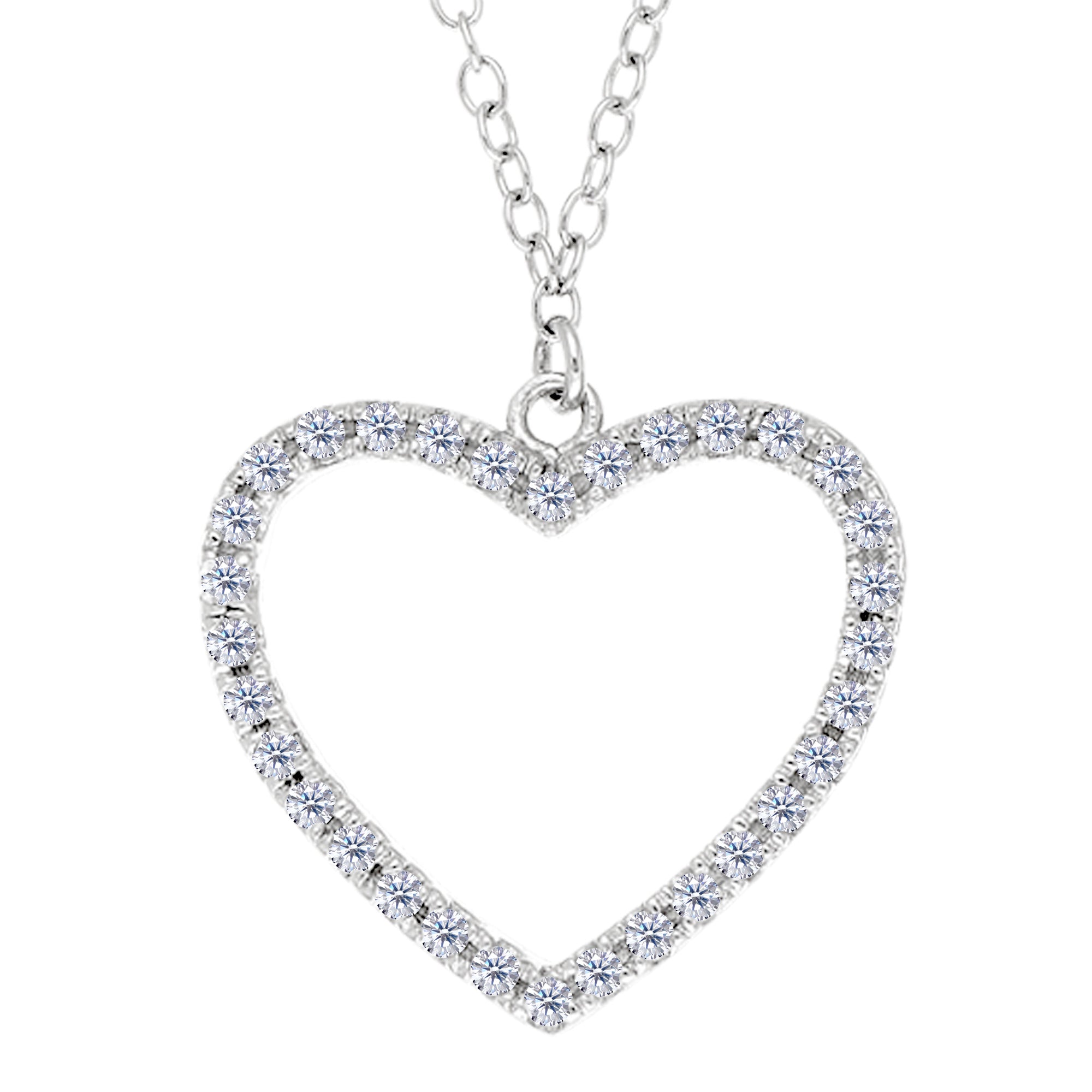 Heart And CZ Necklace In Sterling Silver, 18" fine designer jewelry for men and women