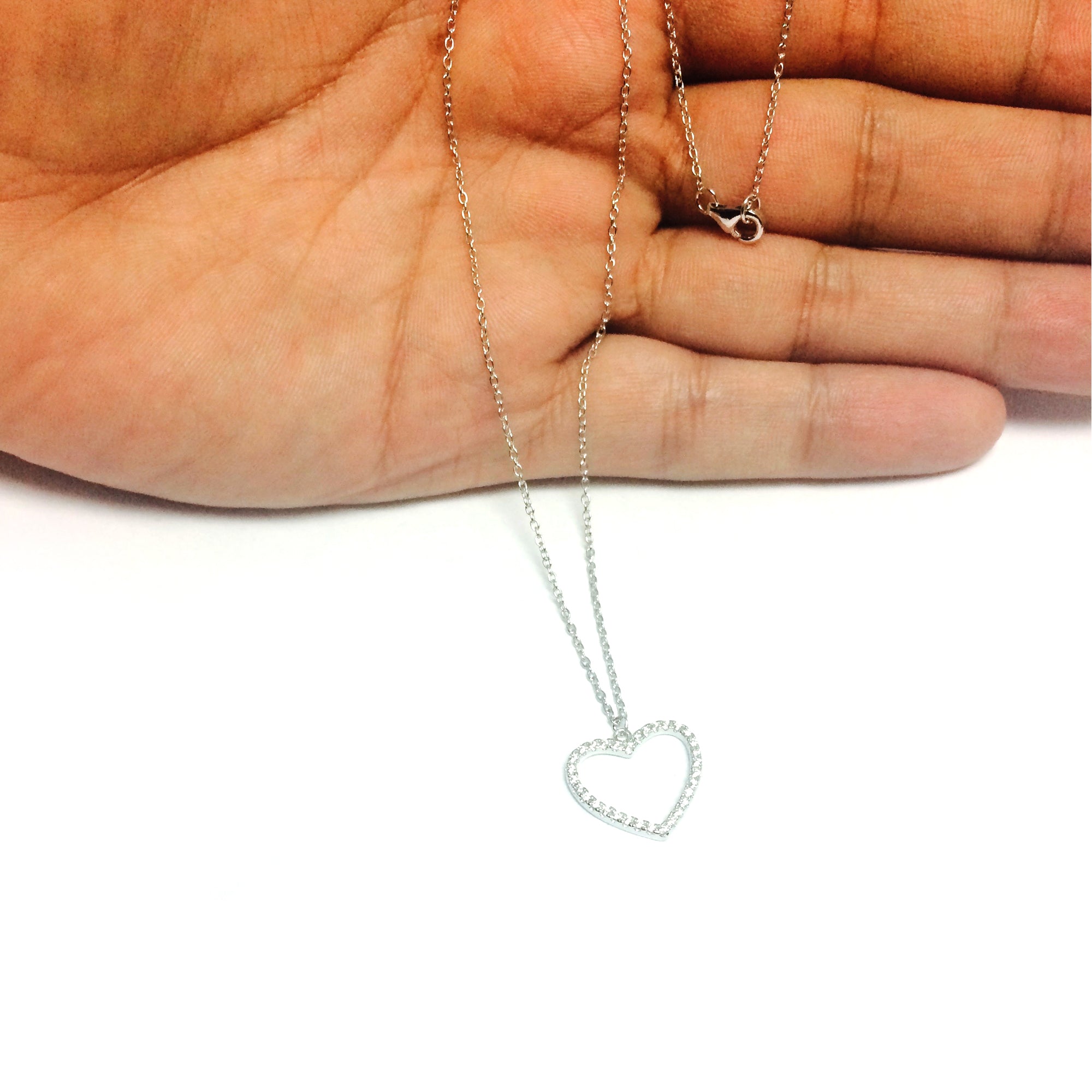 Heart And CZ Necklace In Sterling Silver, 18" fine designer jewelry for men and women