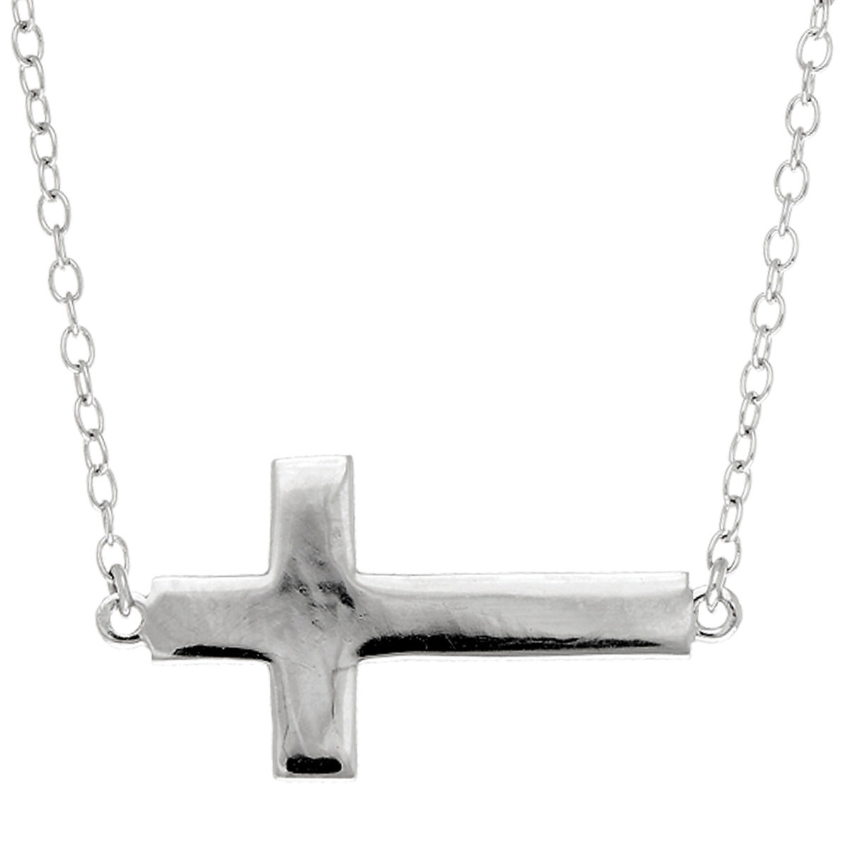 Sideways Cross Necklace In Rhodium Plated Sterling Silver - 18 Inches fine designer jewelry for men and women