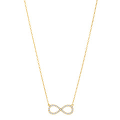 Infinity Sign Link And CZ Necklace In Yellow Color Finish Sterling Silver, 18" fine designer jewelry for men and women