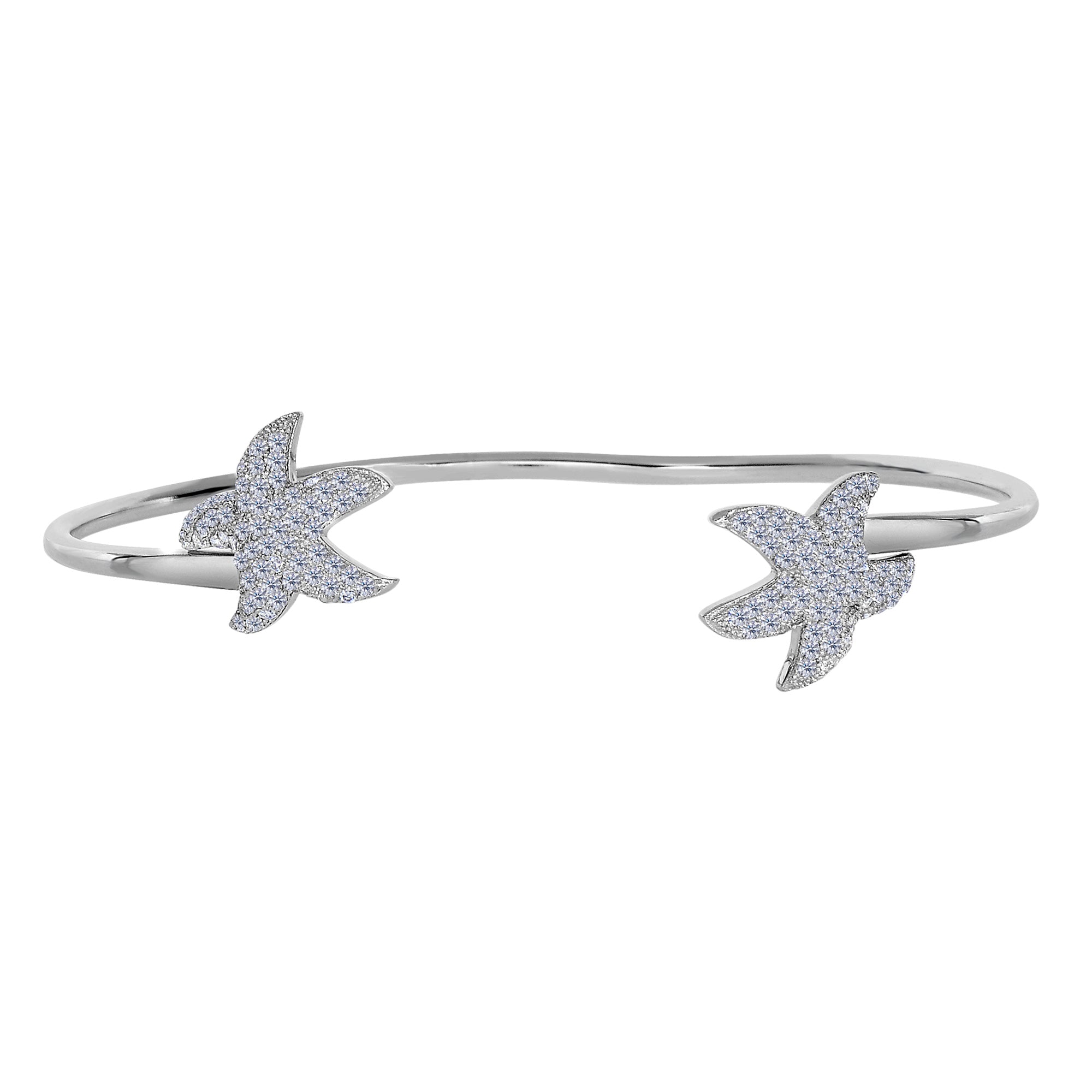 Sterling Silver Double CZ Starfish Ends Bracelet Cuff fine designer jewelry for men and women