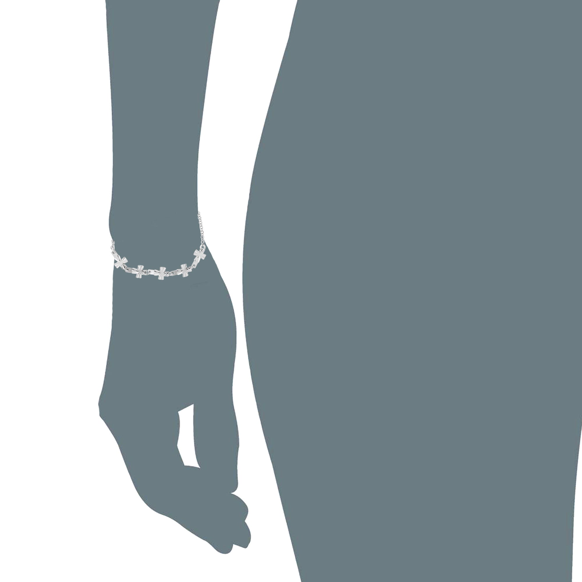 Sterling Silver Diamond Cut Sideways Crosses Adjustable Bolo Friendship Bracelet , 9.25" fine designer jewelry for men and women