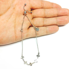Sterling Silver Diamond Cut Sideways Crosses Adjustable Bolo Friendship Bracelet , 9.25" fine designer jewelry for men and women