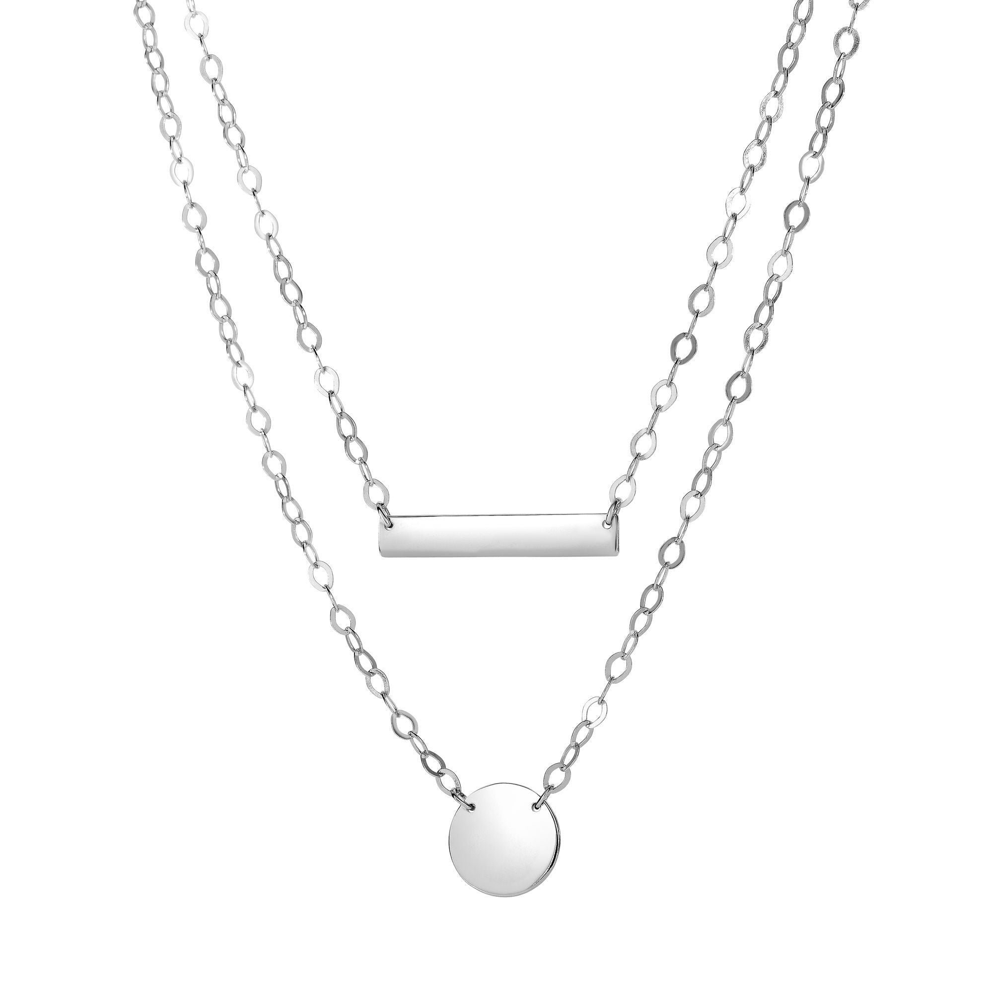 Sterling Silver Bar And Disc Pendant Necklace, 18" fine designer jewelry for men and women