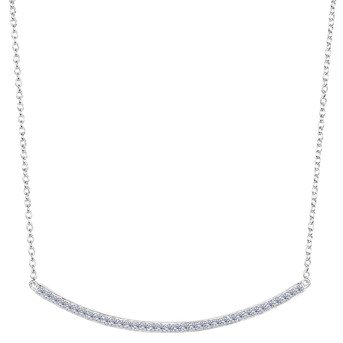 Sterling Silver Square Tube Curve Bar CZ Pendant Necklace, 18" fine designer jewelry for men and women