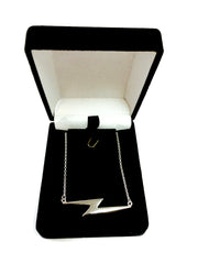 Sterling Silver Thunderbolt Lightning Sideways Pendant Necklace, 18" fine designer jewelry for men and women