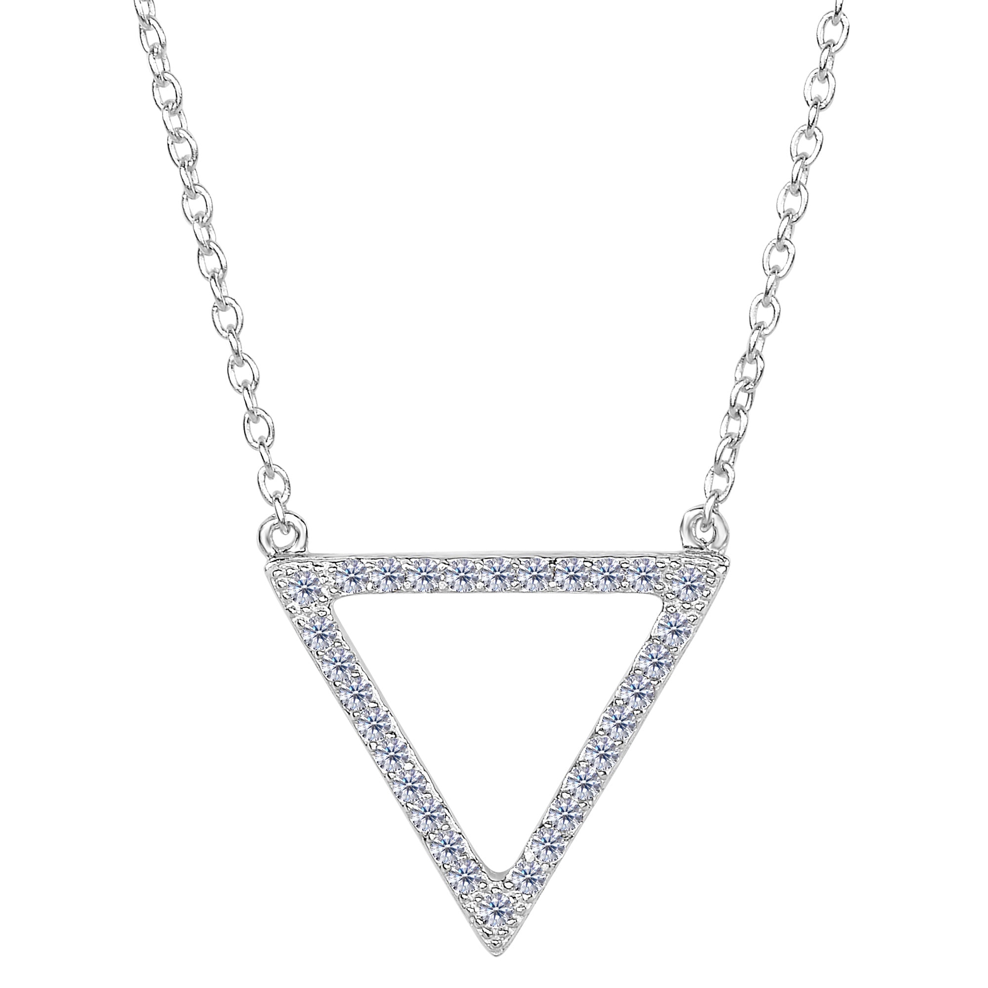 Sterling Silver Triangle Shaped Pendant CZ Necklace, 18" fine designer jewelry for men and women
