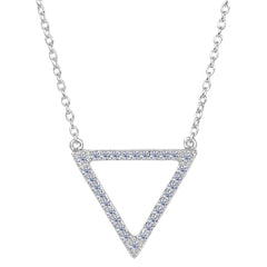 Sterling Silver Triangle Shaped Pendant CZ Necklace, 18" fine designer jewelry for men and women