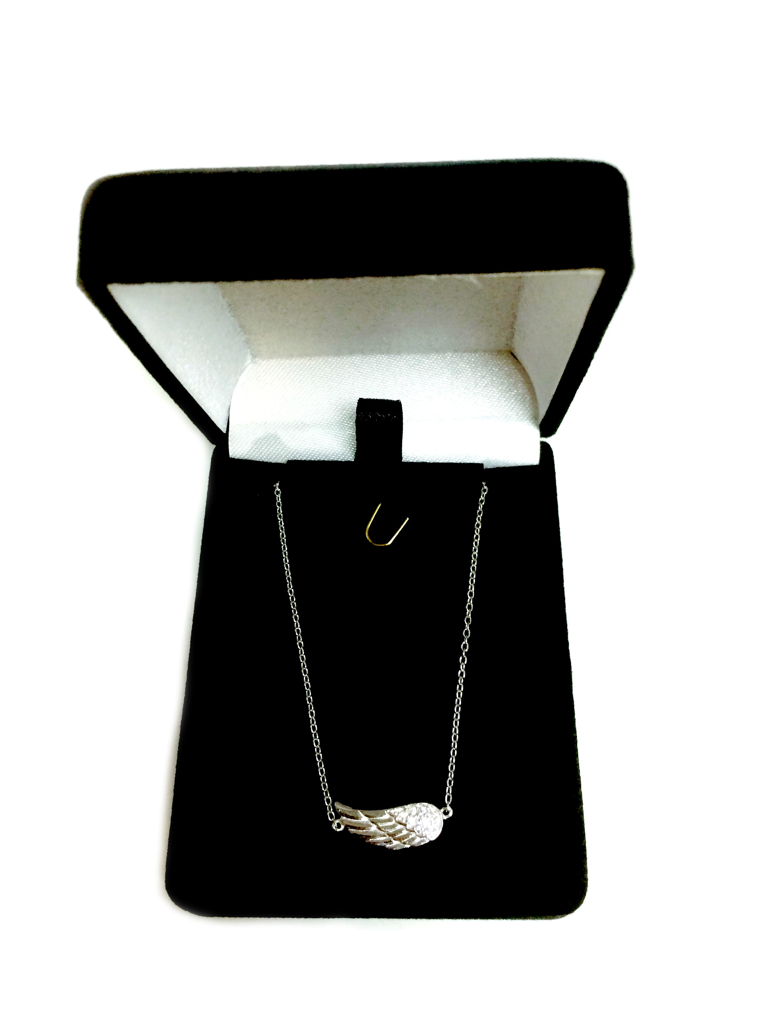 Sterling Silver Sideways Angel Wing Pendant CZ Fashion Necklace, 18" fine designer jewelry for men and women