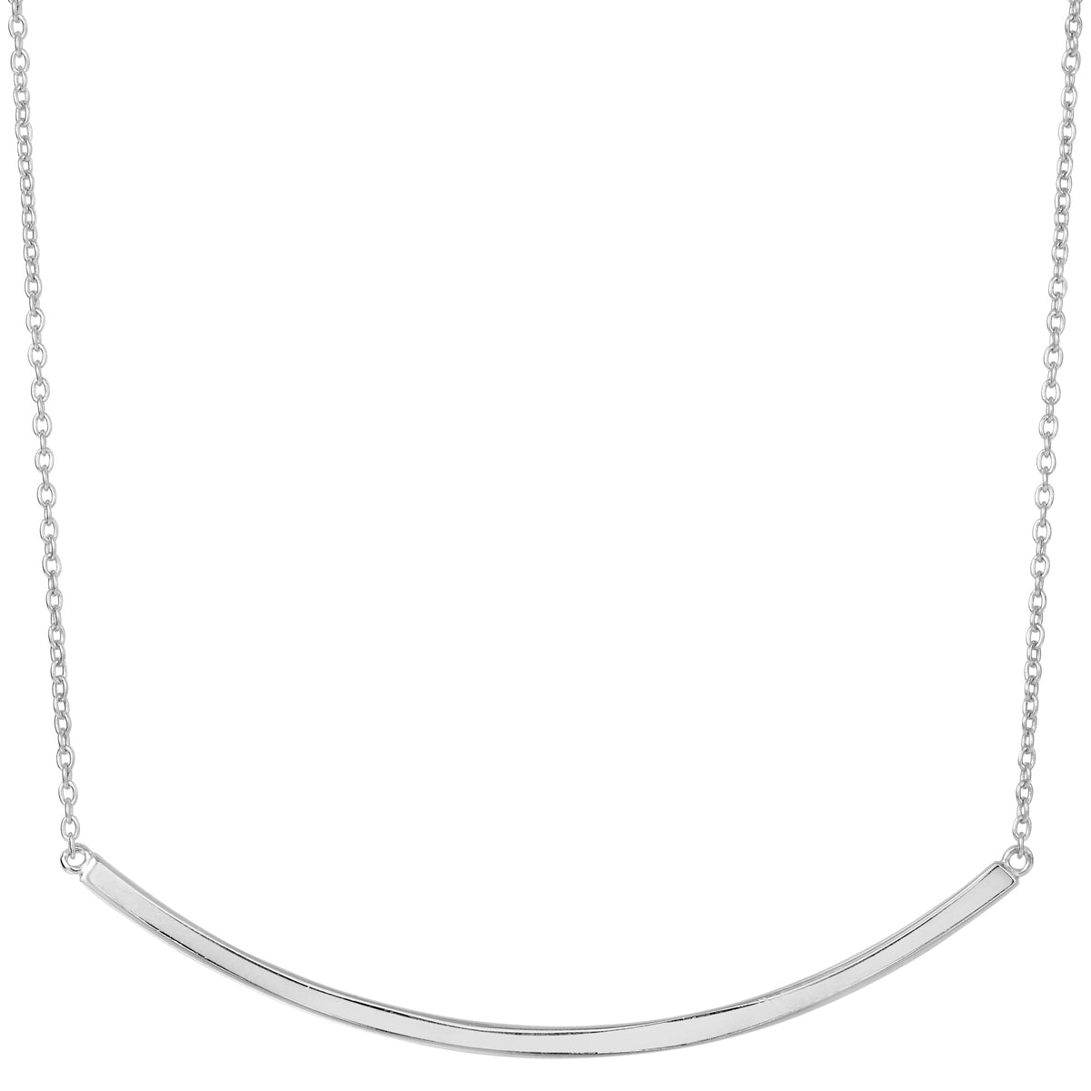 Sterling Silver Sideways Curve Bar Pendant Necklace, 18" fine designer jewelry for men and women