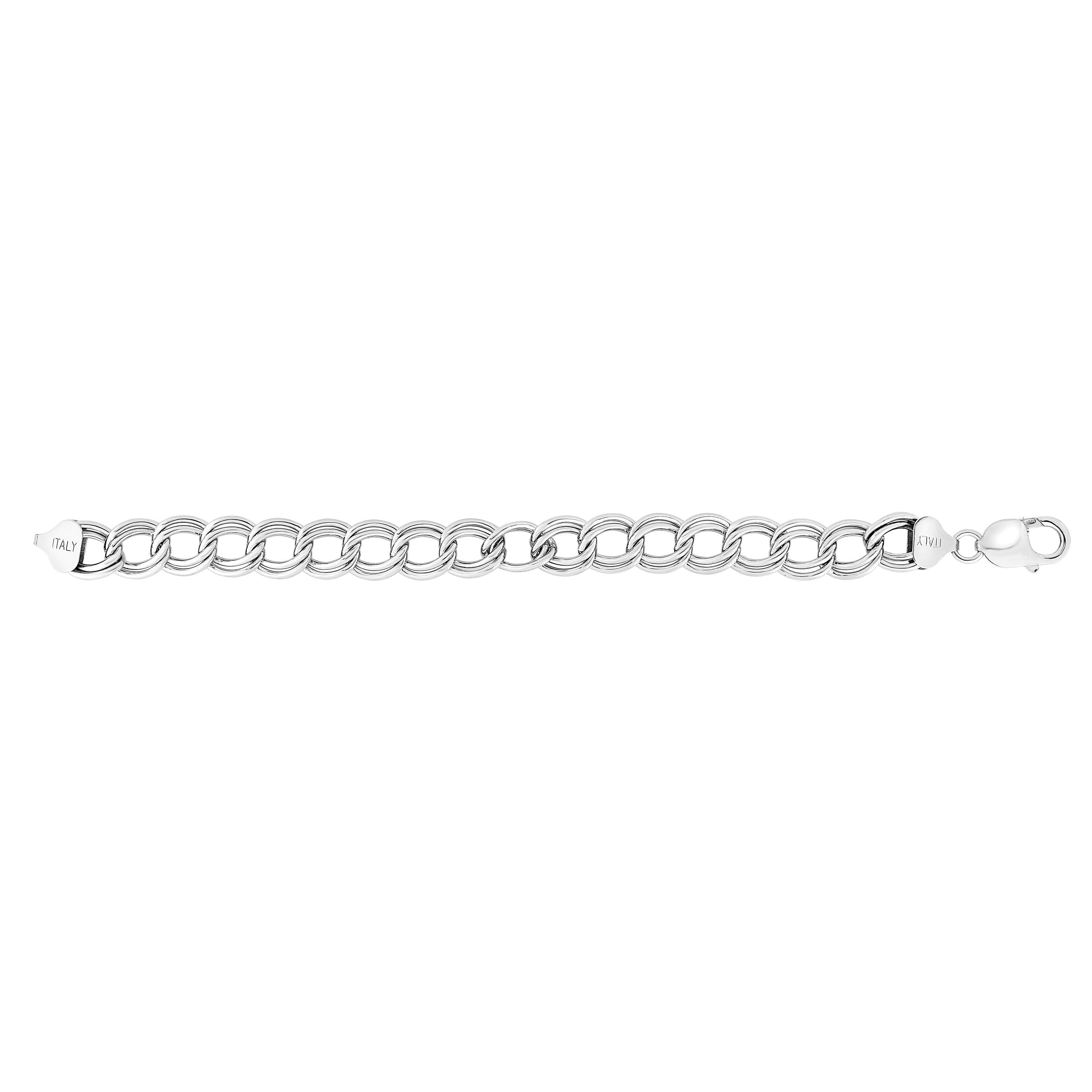 Sterling Silver Double Round Link Chain Women's Bracelet, 7.25" fine designer jewelry for men and women