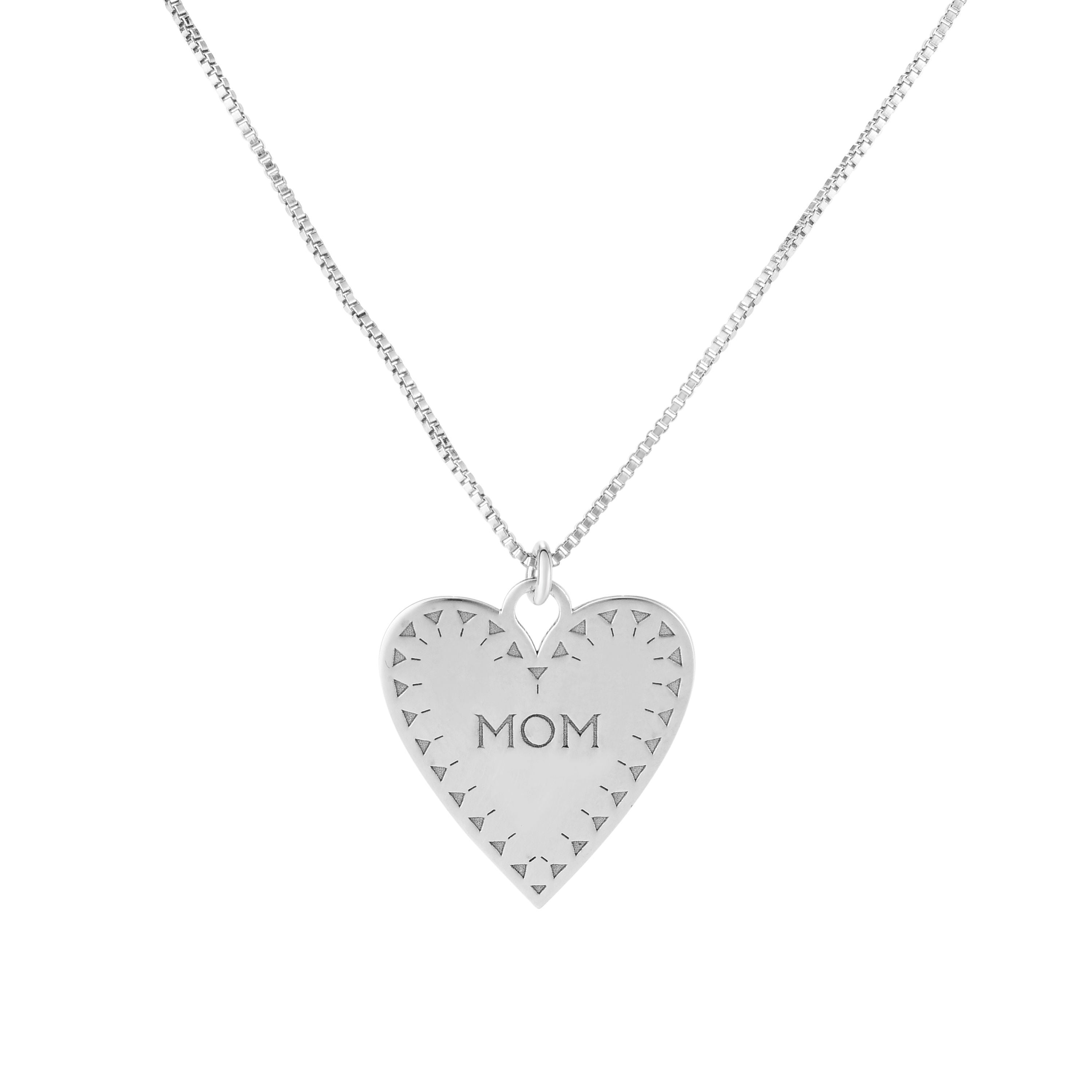 Sterling Silver Heart Mom Pendant Necklace, 18" fine designer jewelry for men and women