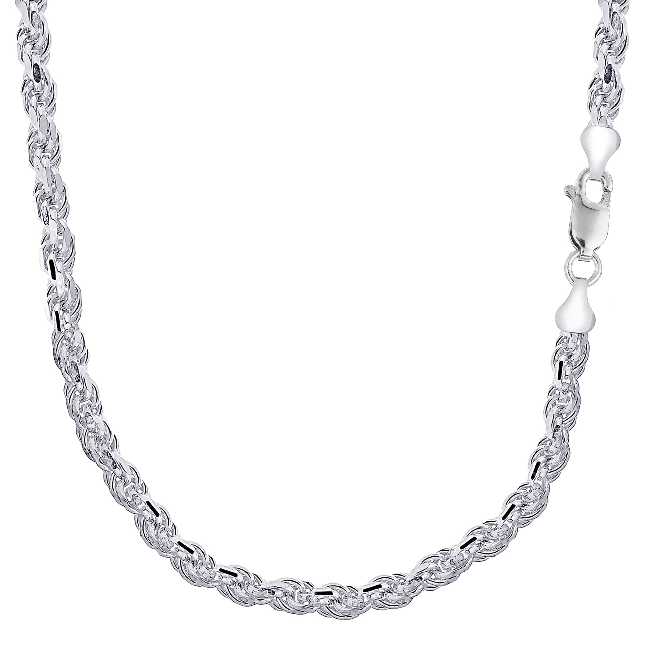 Sterling Silver Rhodium Plated Diamond Cut Rope Chain Necklace, 5.7mm fine designer jewelry for men and women