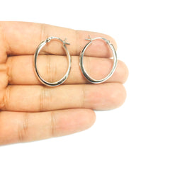 Sterling Silver Rhodium Plated Wavy Oval Hoop Earrings, Diameter 25mm fine designer jewelry for men and women