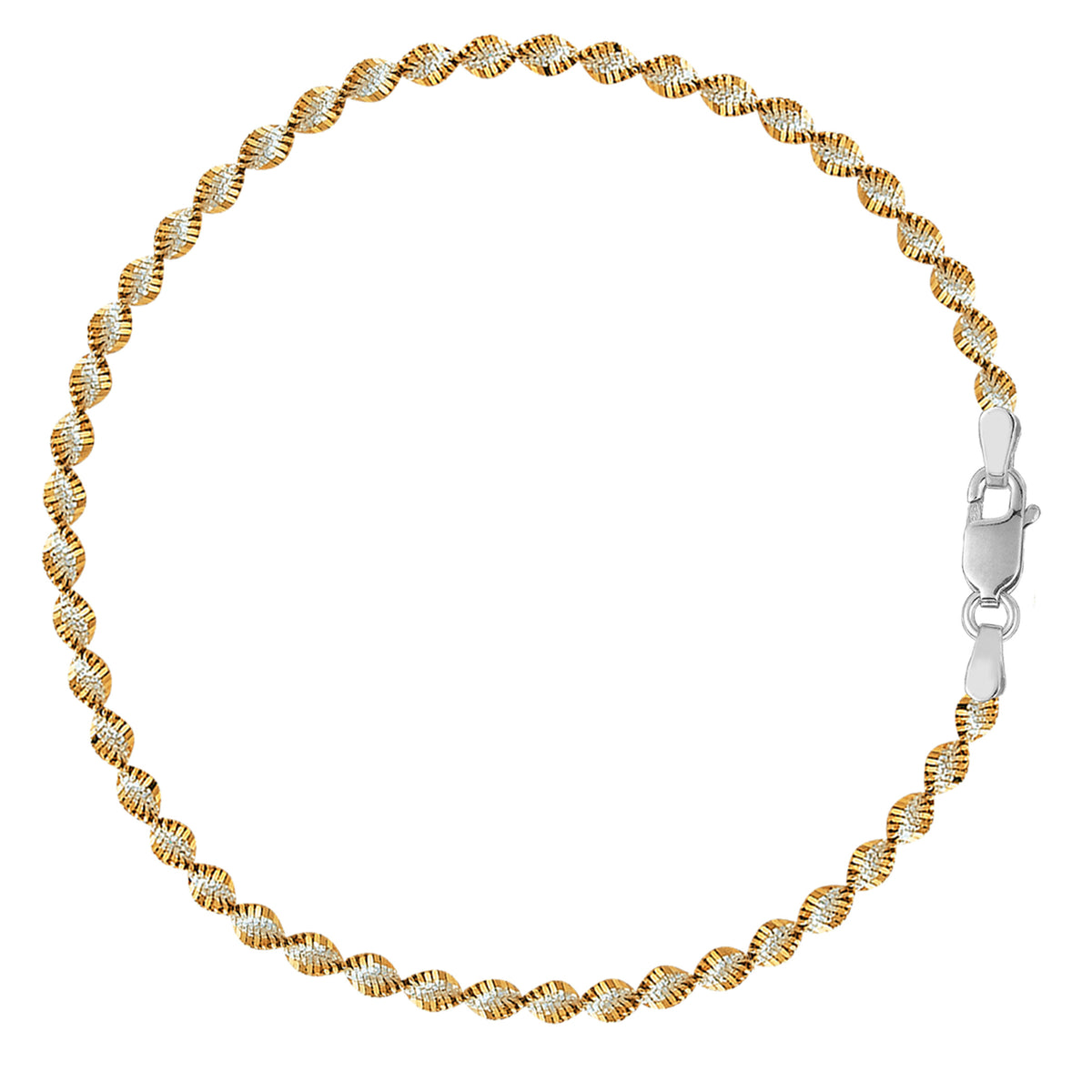 White And Yellow Singapore Style Chain Anklet In Sterling Silver fine designer jewelry for men and women